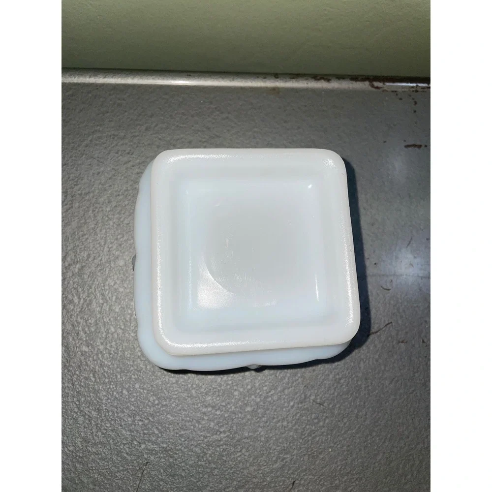 Vintage White Milk Glass Grape Harvest Scalloped Square Planter Trinket Dish